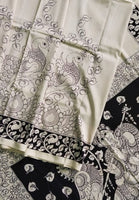Load image into Gallery viewer, Kalamkari Chennuri Silk Black&amp; white Hand Painted Sarees