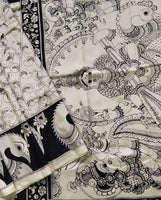 Load image into Gallery viewer, Kalamkari Chennuri Silk Black&amp; white Hand Painted Sarees
