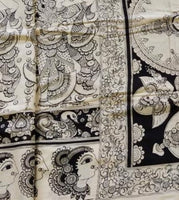 Load image into Gallery viewer, Kalamkari Chennuri Silk Black&amp; white Hand Painted Sarees