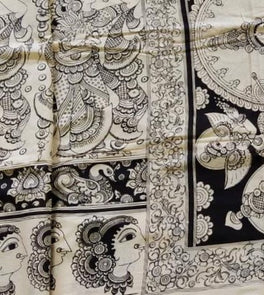 Kalamkari Chennuri Silk Black& white Hand Painted Sarees