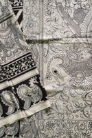 Load image into Gallery viewer, Kalamkari Chennuri Silk Black&amp; white Hand Painted Sarees