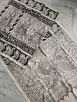 Load image into Gallery viewer, Kalamkari Chennuri Silk Black&amp; white Hand Painted Sarees