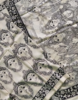 Kalamkari Chennuri Silk Black& white Hand Painted Sarees