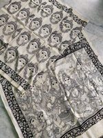 Load image into Gallery viewer, Kalamkari Chennuri Silk Black&amp; white Hand Painted Sarees