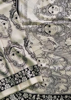 Load image into Gallery viewer, Kalamkari Chennuri Silk Black&amp; white Hand Painted Sarees