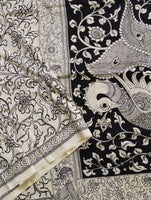 Load image into Gallery viewer, Kalamkari Chennuri Silk Black&amp; white Hand Painted Sarees