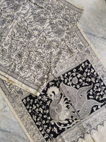 Load image into Gallery viewer, Kalamkari Chennuri Silk Black&amp; white Hand Painted Sarees