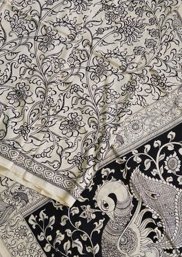 Kalamkari Chennuri Silk Black& white Hand Painted Sarees