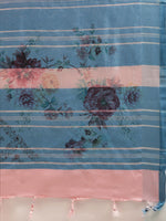 Load image into Gallery viewer, Latest Attractive Stylish Flower Print Linen Women&#39;s Sarees