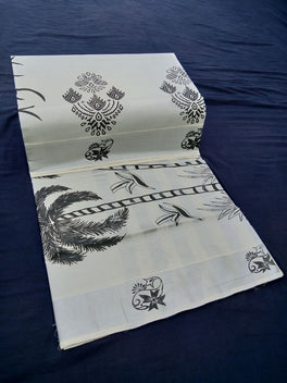 Printed Kerala Cotton Tissue (Silver Zari )