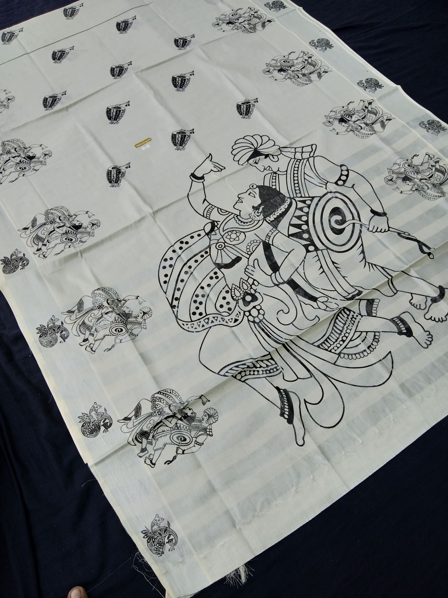 Printed Kerala Cotton Tissue (Silver Zari )