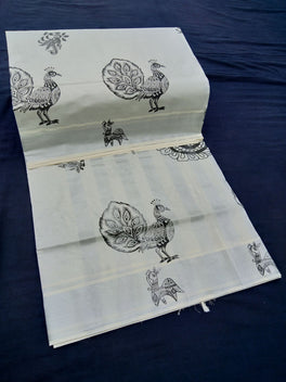 Printed Kerala Cotton Tissue (Silver Zari )