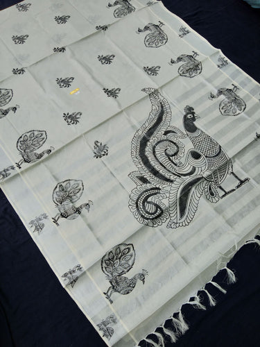 Printed Kerala Cotton Tissue (Silver Zari )