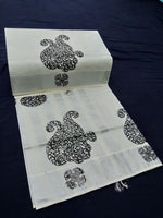 Load image into Gallery viewer, Printed Kerala Cotton Tissue (Silver Zari )