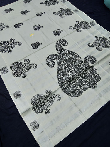 Printed Kerala Cotton Tissue (Silver Zari )