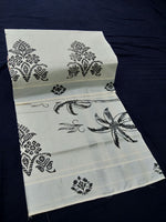 Load image into Gallery viewer, Printed Kerala Cotton Tissue (Silver Zari )