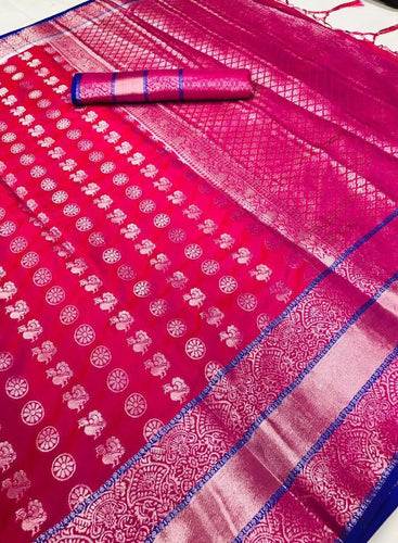 Flaunt Colored Lichi Silk With Traditional Kanchi Border