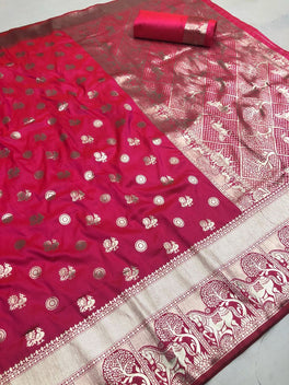 Flaunt Colored Lichi Silk With Traditional Kanchi Border