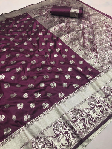 Flaunt Colored Lichi Silk With Traditional Kanchi Border
