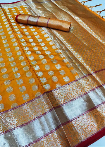 Flaunt Colored Lichi Silk With Traditional Kanchi Border