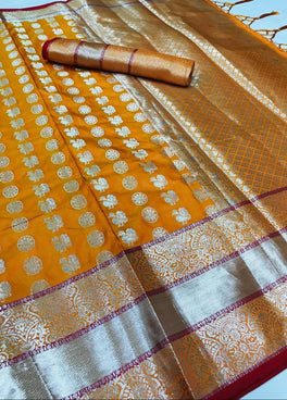 Flaunt Colored Lichi Silk With Traditional Kanchi Border