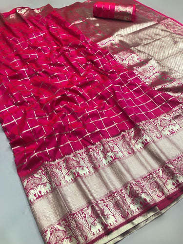 Attractive Checkered Soft Silk  With Jacquard Border