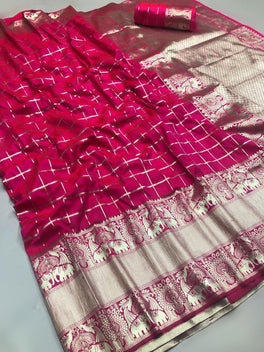 Attractive Checkered Soft Silk  With Jacquard Border
