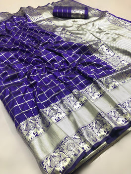 Attractive Checkered Soft Silk With Jacquard Border