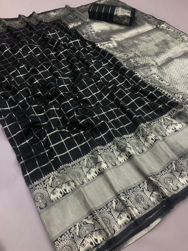 Attractive Checkered Soft Silk With Jacquard Border