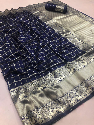 Attractive Checkered Soft Silk With Jacquard Border
