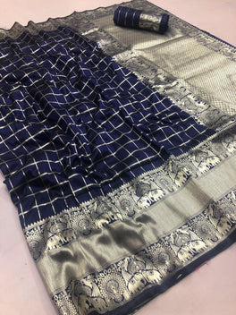 Attractive Checkered Soft Silk With Jacquard Border
