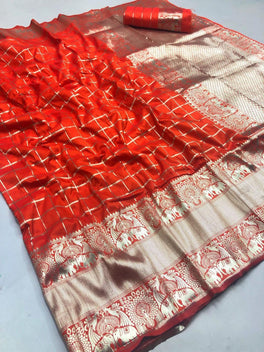 Attractive Checkered Soft Silk With Jacquard Border