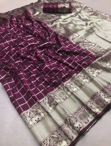 Attractive Checkered Soft Silk With Jacquard Border