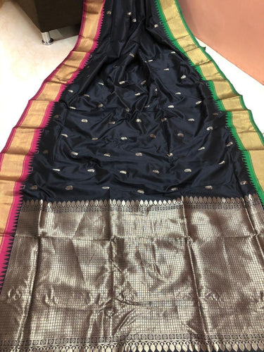 Royal Coloured Soft Semi Silk With Gadwal Imitation Janga Jamuna Border Saree