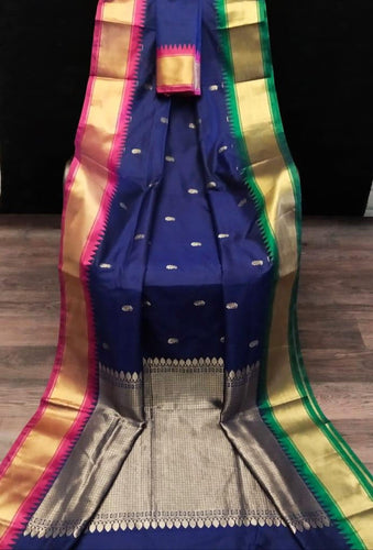 Royal Coloured Soft Semi Silk With Gadwal Imitation Janga Jamuna Border Saree