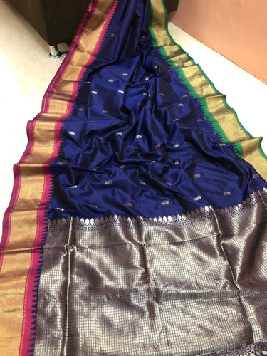Royal Coloured Soft Semi Silk With Gadwal Imitation Janga Jamuna Border Saree