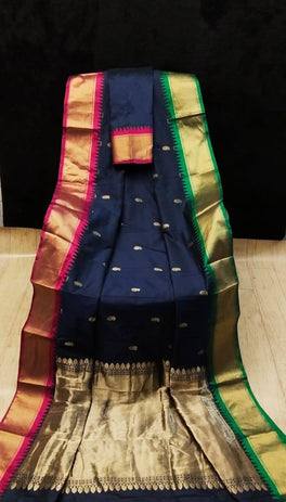Royal Coloured Soft Semi Silk With Gadwal Imitation Janga Jamuna Border Saree