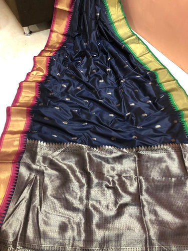 Royal Coloured Soft Semi Silk With Gadwal Imitation Janga Jamuna Border Saree