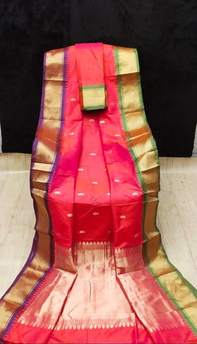 Royal Coloured Soft Semi Silk With Gadwal Imitation Janga Jamuna Border Saree