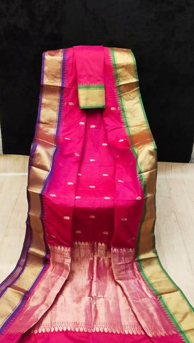 Royal Coloured Soft Semi Silk With Gadwal Imitation Janga Jamuna Border Saree