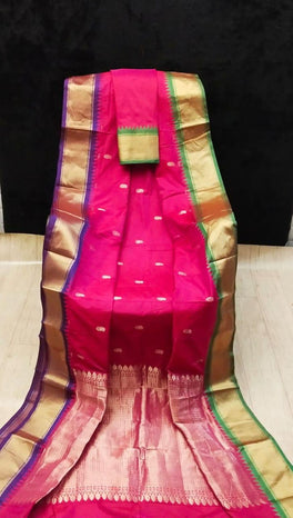 Royal Coloured Soft Semi Silk With Gadwal Imitation Janga Jamuna Border Saree