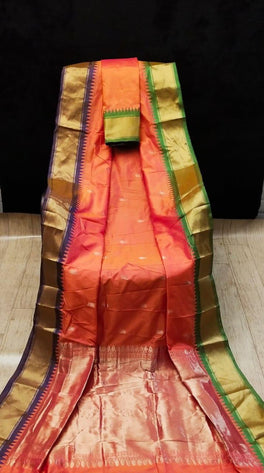 Royal Coloured Soft Semi Silk With Gadwal Imitation Janga Jamuna Border Saree