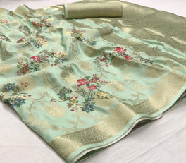 Pastel Colors Floral Digital Printed Semi Silk Saree