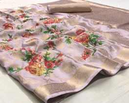 Pastel Colors Floral Digital Printed Semi Silk Saree