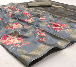 Pastel Colors Floral Digital Printed Semi Silk Saree