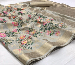 Pastel Colors Floral Digital Printed Semi Silk Saree
