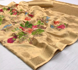 Pastel Colors Floral Digital Printed Semi Silk Saree
