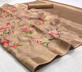 Pastel Colors Floral Digital Printed Semi Silk Saree