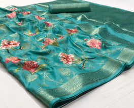 Pastel Colors Floral Digital Printed Semi Silk Saree