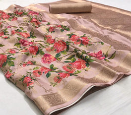Pastel Colors Floral Digital Printed Semi Silk Saree